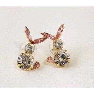 Dorothy Bauer Vintage Bunny Crystal Earrings Signed 1980s